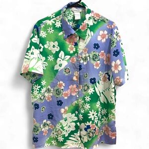Y2K Unique Vintage Floral Button Down Shirt - Lisa Frank Vibes 💚🩷🩵